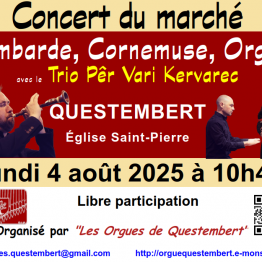 Concert du marché : bombarde, piano, chants bretons, cornemuse, orgue Questembert